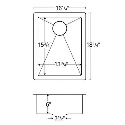 16-1/4" Seamless Undermount Stainless Steel Bar/Prep Sink