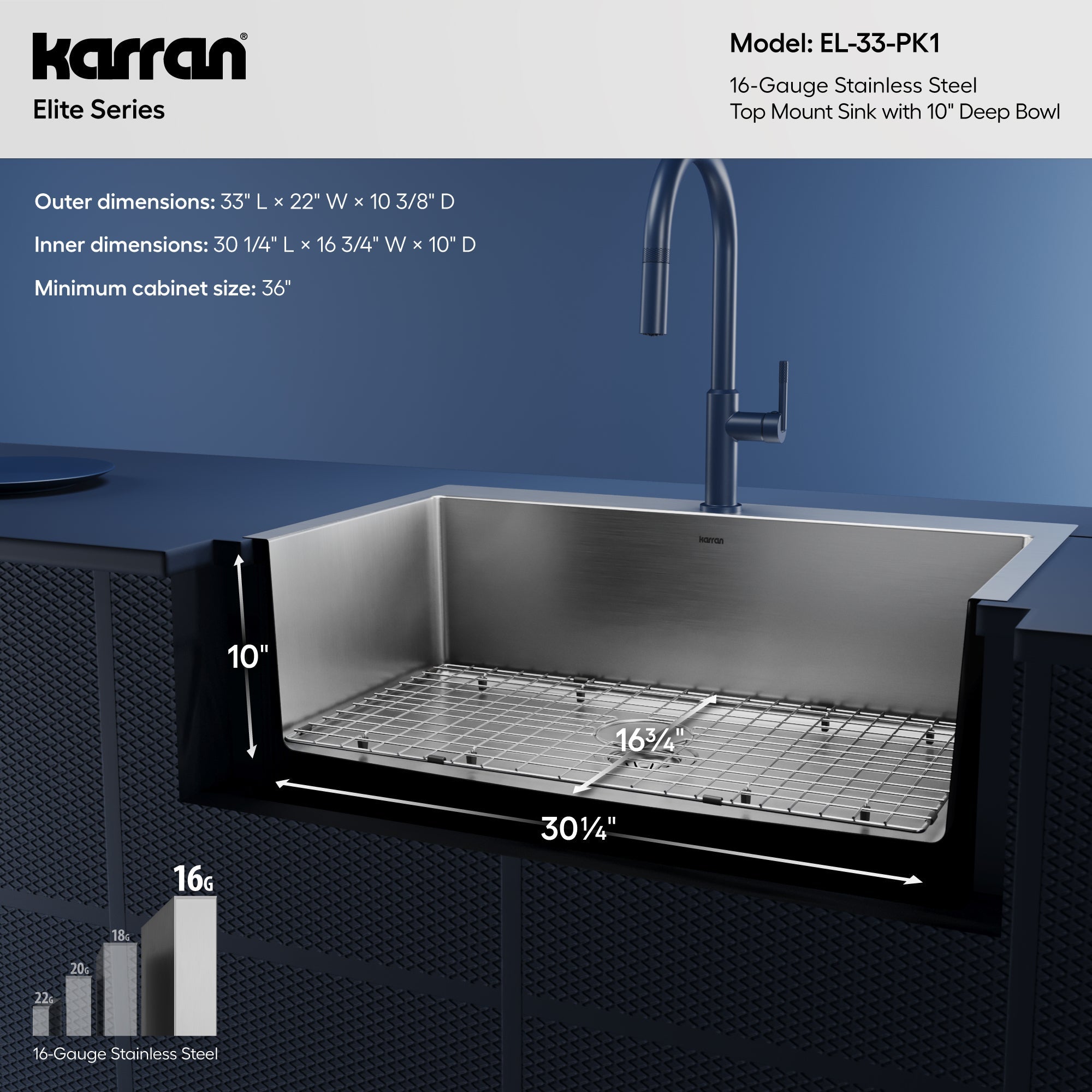 33" Top Mount Large Single Bowl Stainless Steel Kitchen Sink Kit