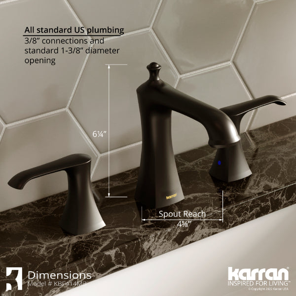 Woodburn Widespread Three-Hole 2-Handle Bathroom Faucet with Matching Pop-Up Drain In Matte Black