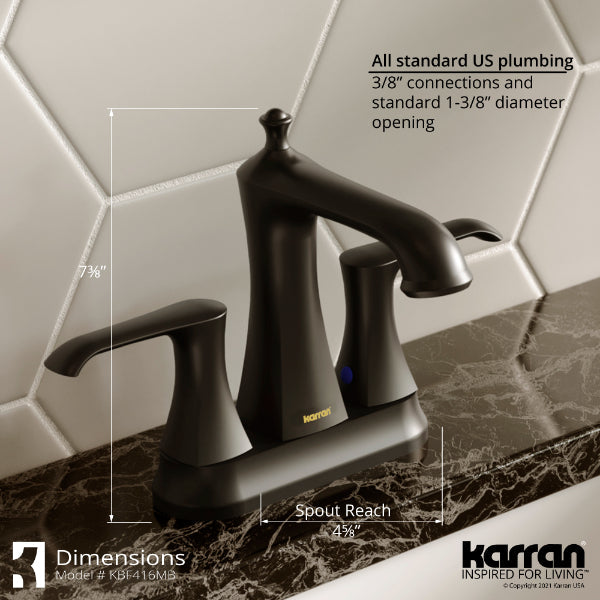 Woodburn Two-Hole 2-Handle Bathroom Faucet with Matching Pop-Up Drain In Matte Black