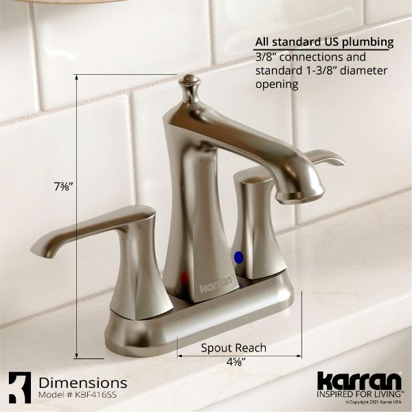 Woodburn Two-Hole 2-Handle Bathroom Faucet with Matching Pop-Up Drain In Stainless Steel