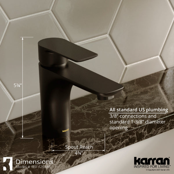 Kayes Single Hole Single Handle Bathroom Faucet with Matching Pop-up Drain In Matte Black
