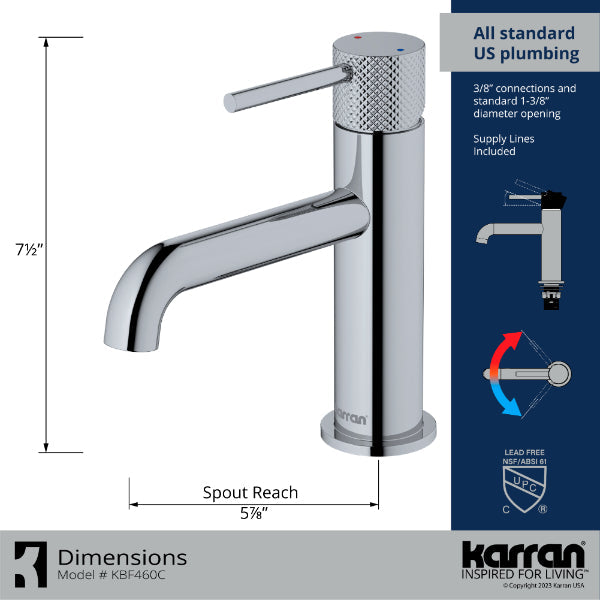 Tryst Single Hole Single Handle Bathroom Faucet with Matching Pop-up Drain In Chrome