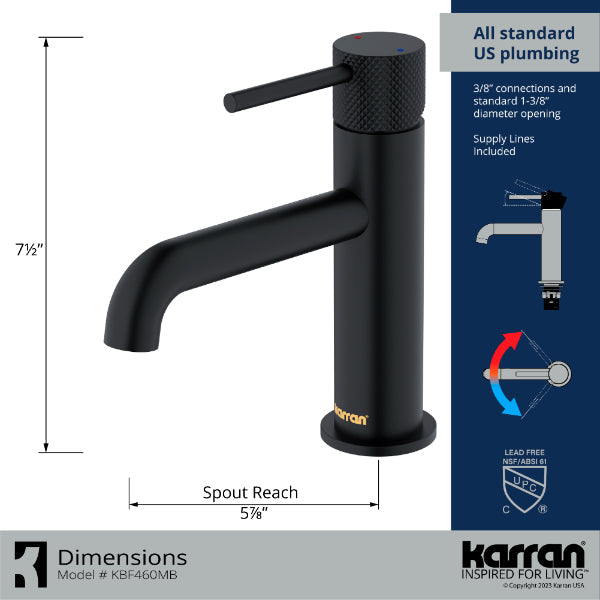 Tryst Single Hole Single Handle Bathroom Faucet with Matching Pop-up Drain In Matte Black