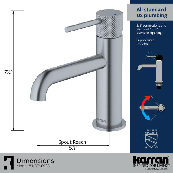 Tryst Single Hole Single Handle Bathroom Faucet with Matching Pop-up Drain In Stainless Steel
