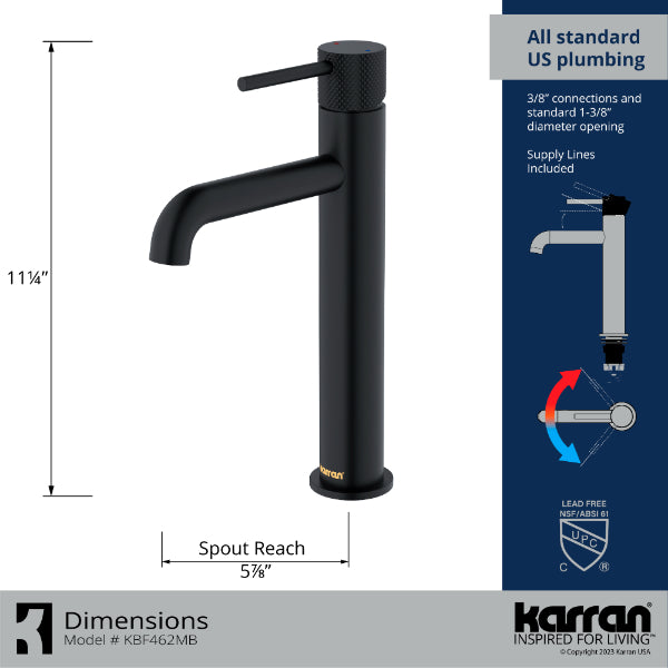 Tryst Single Hole Single Handle Bathroom Faucet with Matching Pop-up Drain In Matte Black