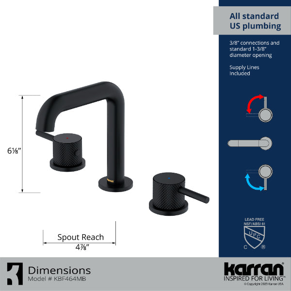 Tryst Widespread Three-Hole 2-Handle Bathroom Faucet with Matching Pop-up Drain In Matte Black
