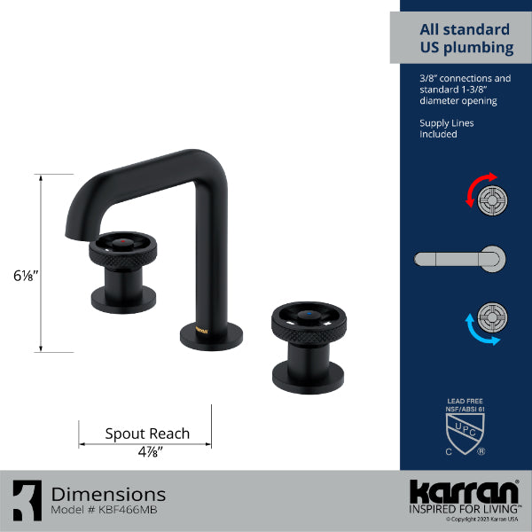Tryst Widespread Three-Hole 2-Handle Bathroom Faucet with Matching Pop-up Drain In Matte Black