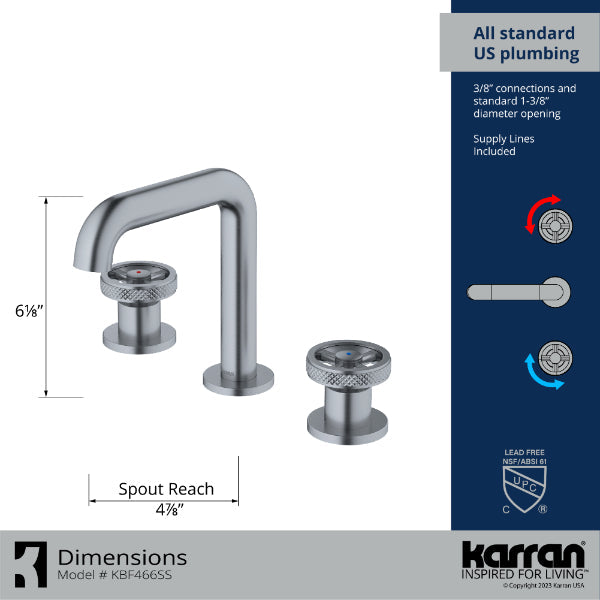Tryst Widespread Three-Hole 2-Handle Bathroom Faucet with Matching Pop-up Drain In Stainless Steel