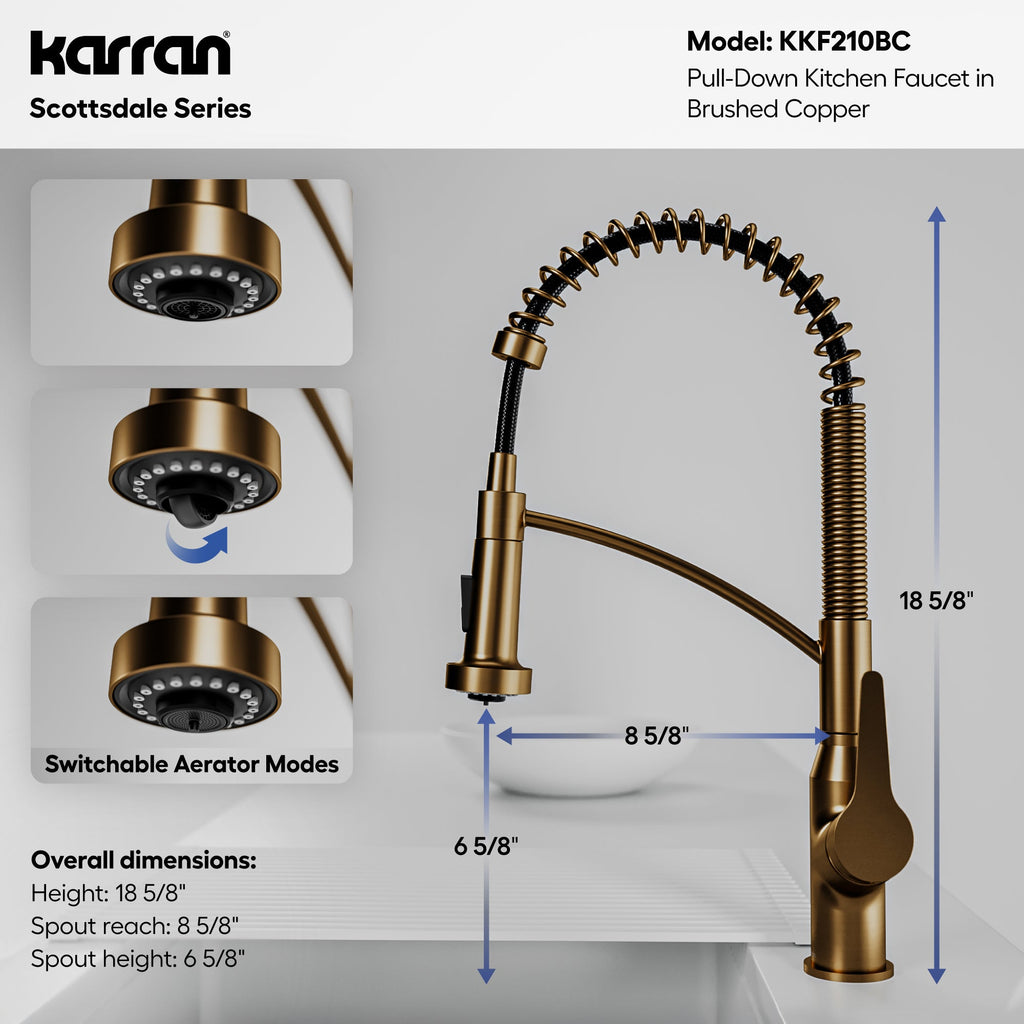 Scottsdale Single Hole Single Handle Pull-Down Sprayer Kitchen Faucet In Brushed Copper