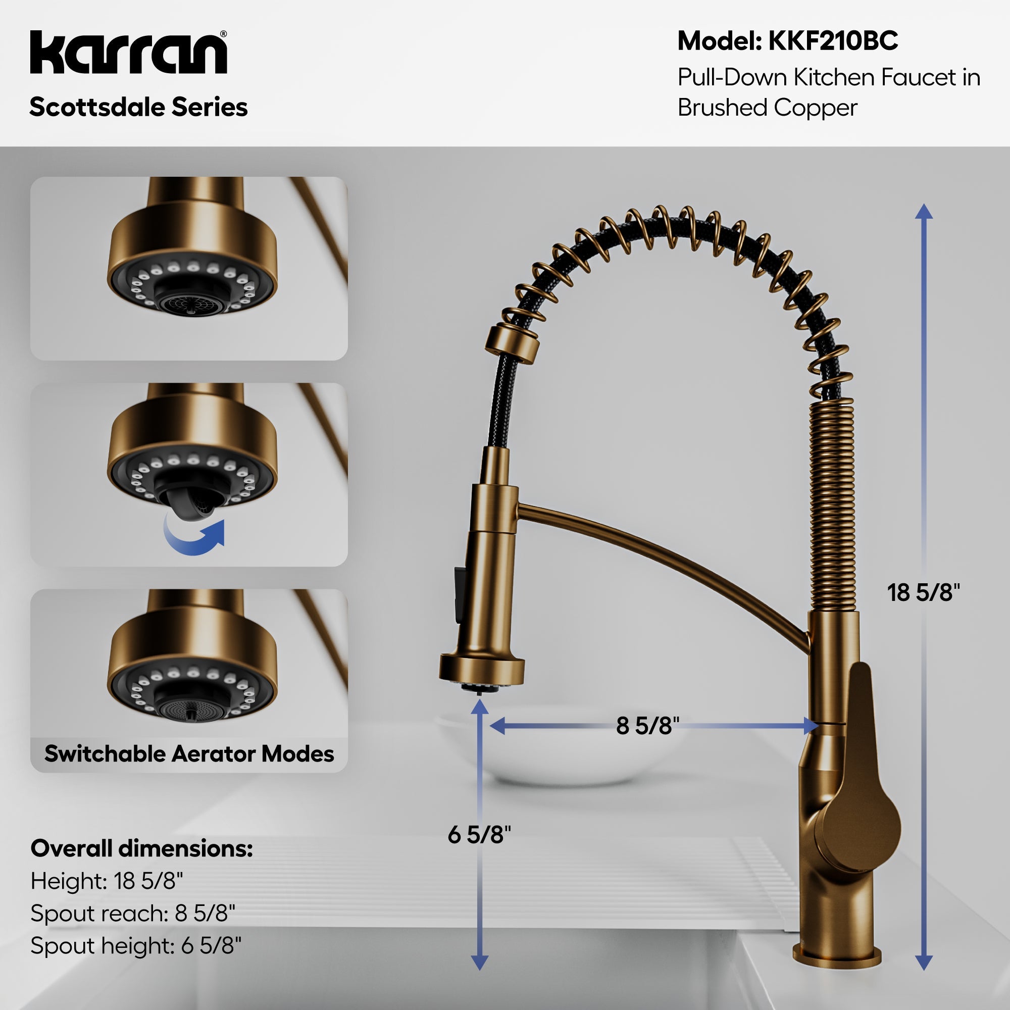 Scottsdale Single Hole Single Handle Pull-Down Sprayer Kitchen Faucet In Brushed Copper