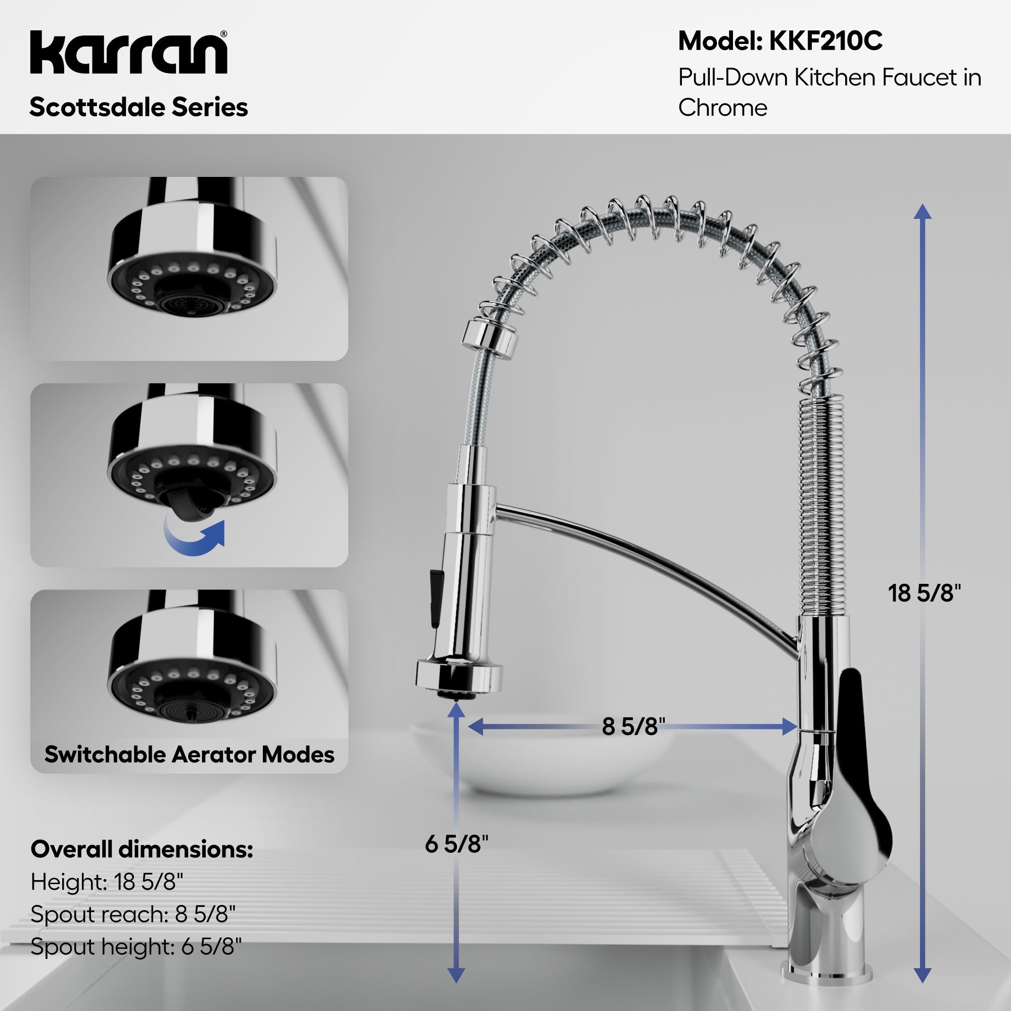 Scottsdale Single Hole Single Handle Pull-Down Sprayer Commercial Style Kitchen Faucet In Chrome