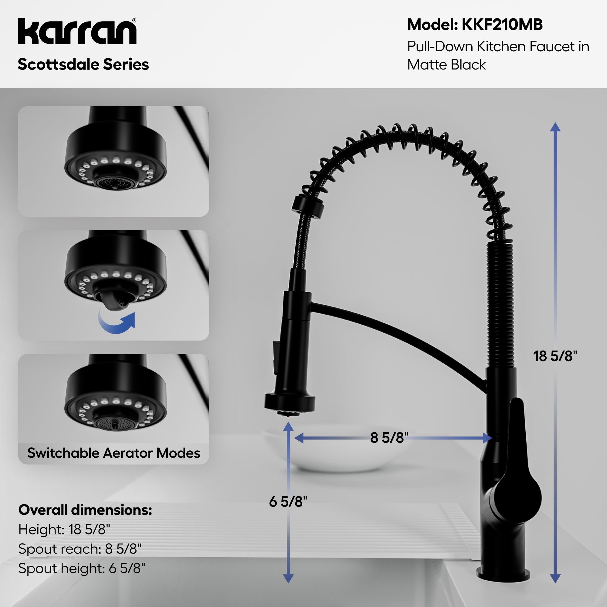 Scottsdale Single Hole Single Handle Pull-Down Sprayer Kitchen Faucet In Matte Black