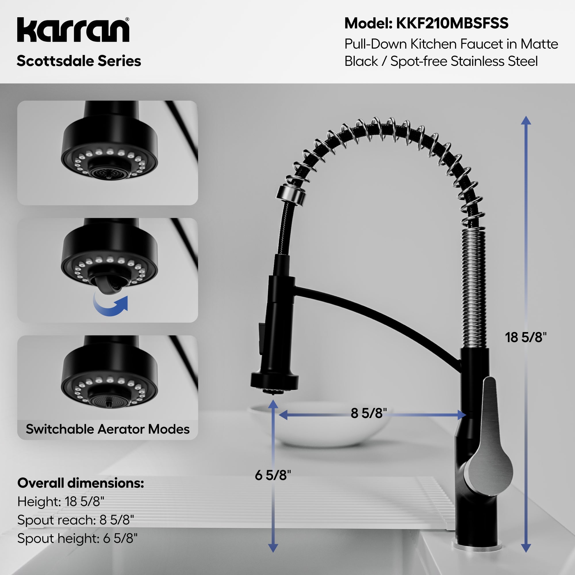 Scottsdale Single Handle Pull-Down Sprayer Commercial Style Kitchen Faucet In Matte Black / Spot-Free Stainless Steel