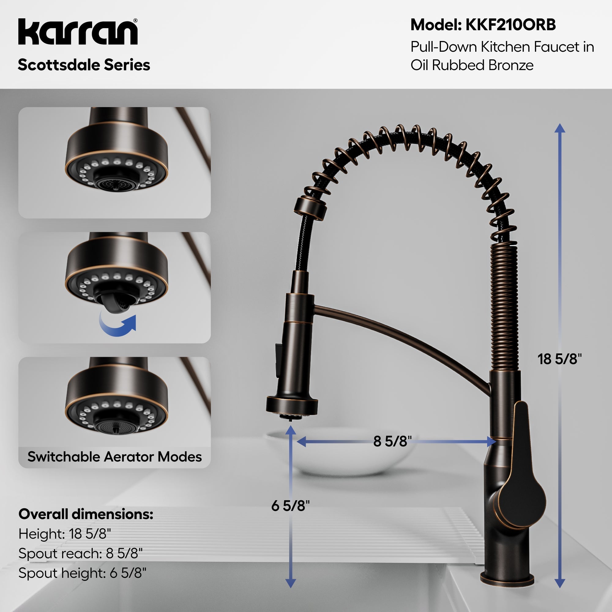 Scottsdale Single Hole Single Handle Pull-Down Sprayer Kitchen Faucet In Oil-Rubbed Bronze
