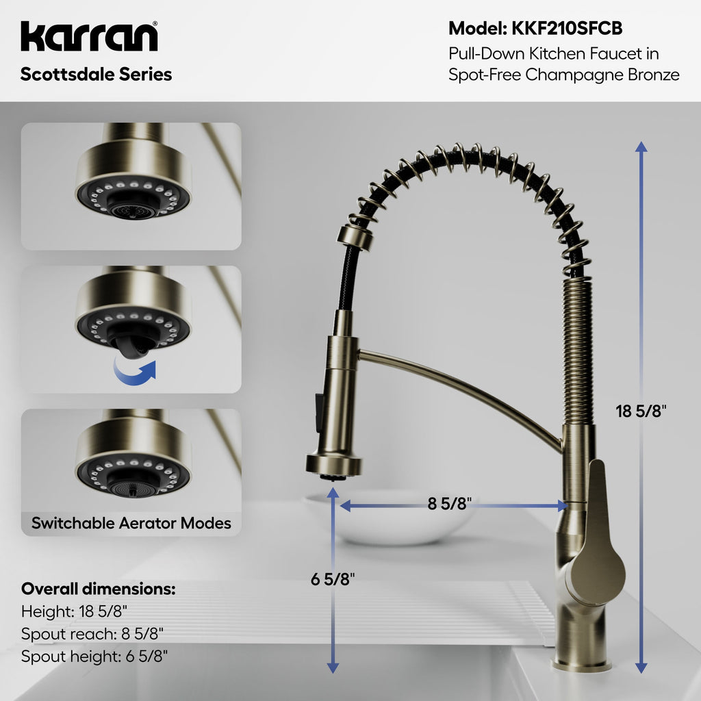 Scottsdale Single Handle Pull-Down Sprayer Commercial Style Kitchen Faucet In Spot-Free Champagne Bronze