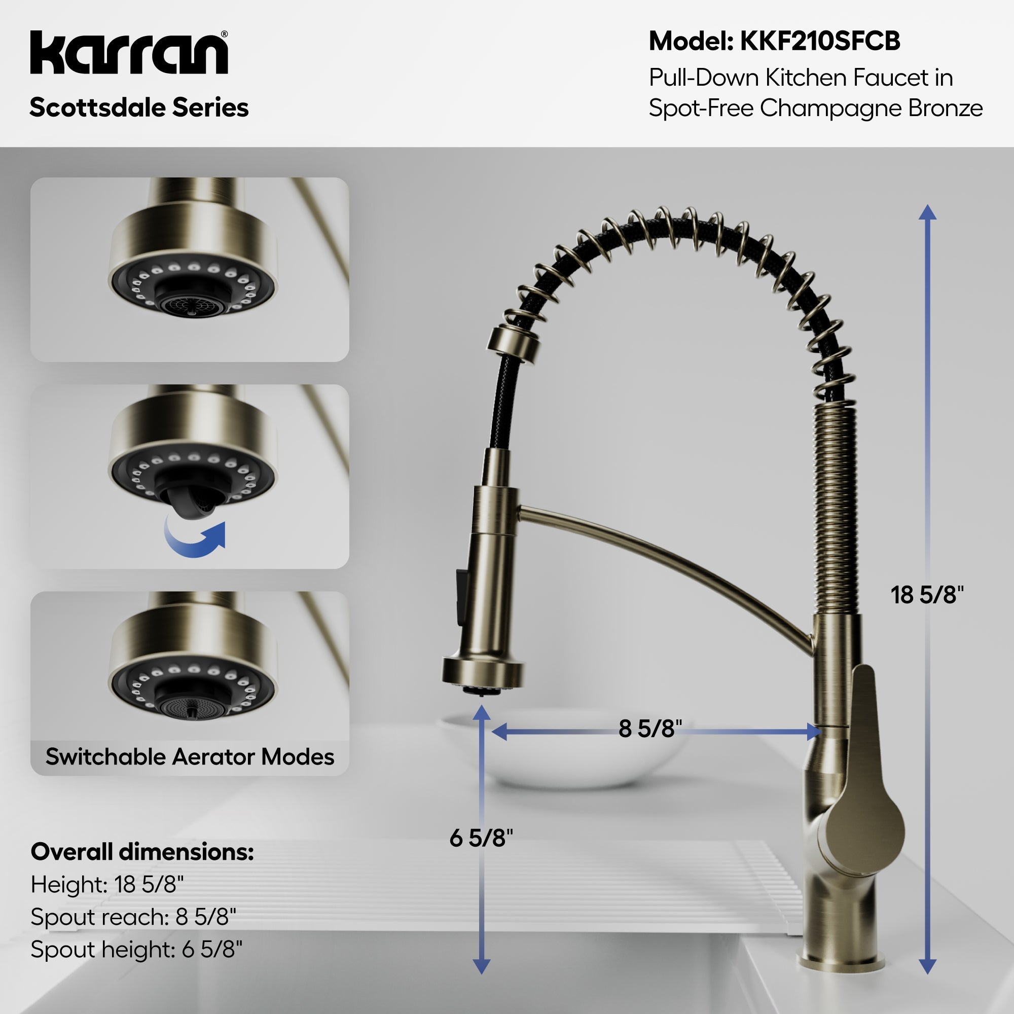 Scottsdale Single Handle Pull-Down Sprayer Commercial Style Kitchen Faucet In Spot-Free Champagne Bronze