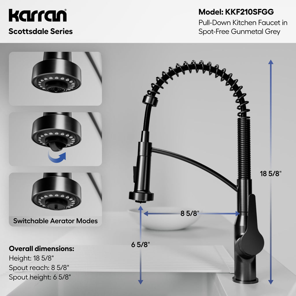 Scottsdale Single Handle Pull-Down Sprayer Commercial Style Kitchen Faucet In Spot-Free Gunmetal Grey