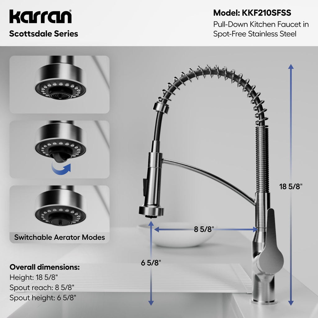 Scottsdale Single Handle Pull-Down Sprayer Commercial Style Kitchen Faucet In Spot-Free Stainless Steel