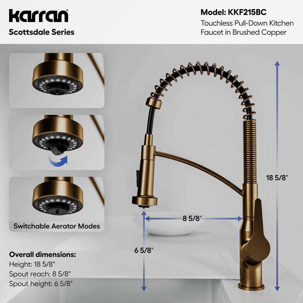 Scottsdale Single Handle Pull-Down Sprayer Touchless Kitchen Faucet In Brushed Copper