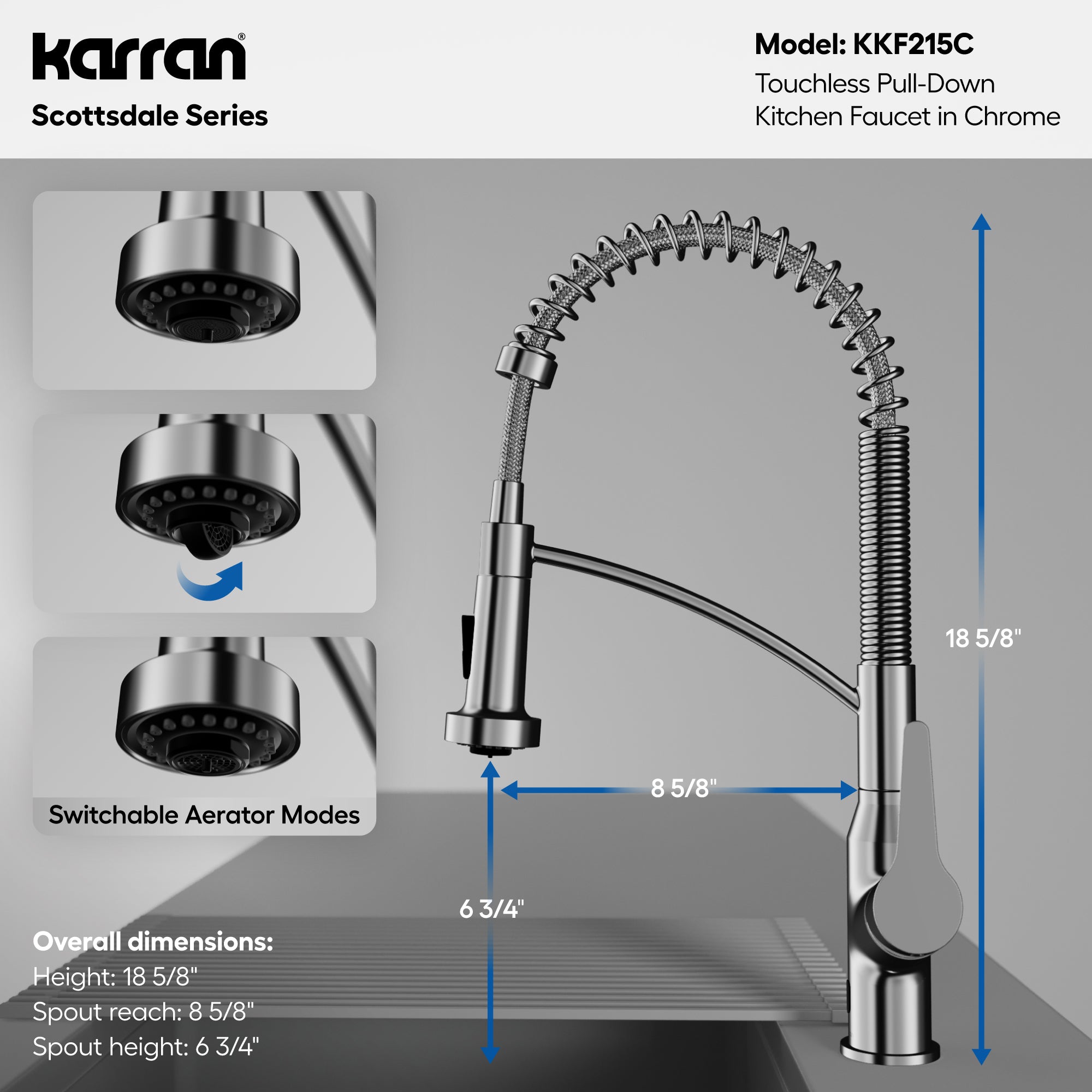 Scottsdale Single Handle Pull-Down Sprayer Touchless Kitchen Faucet In Chrome