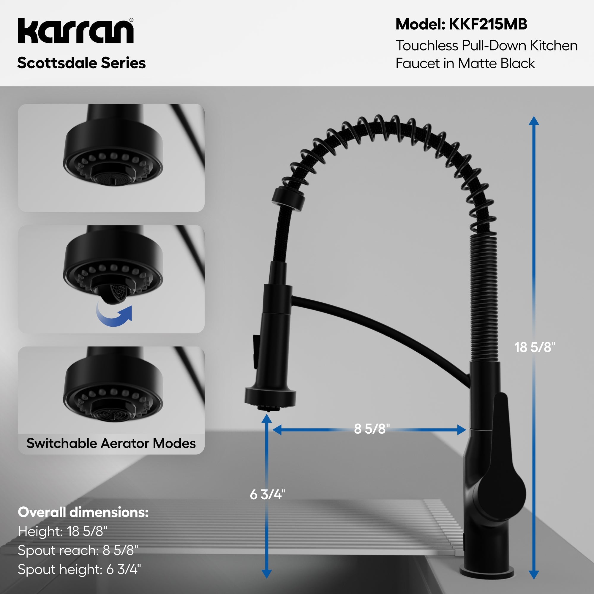 Scottsdale Single Handle Pull-Down Sprayer Touchless Kitchen Faucet In Matte Black