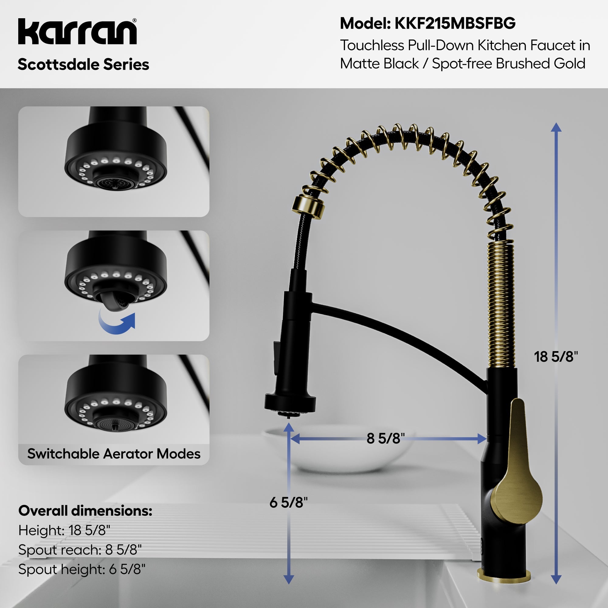 Scottsdale Single Handle Pull-Down Sprayer Kitchen Faucet In Matte Black & Spot-Free Brushed Gold