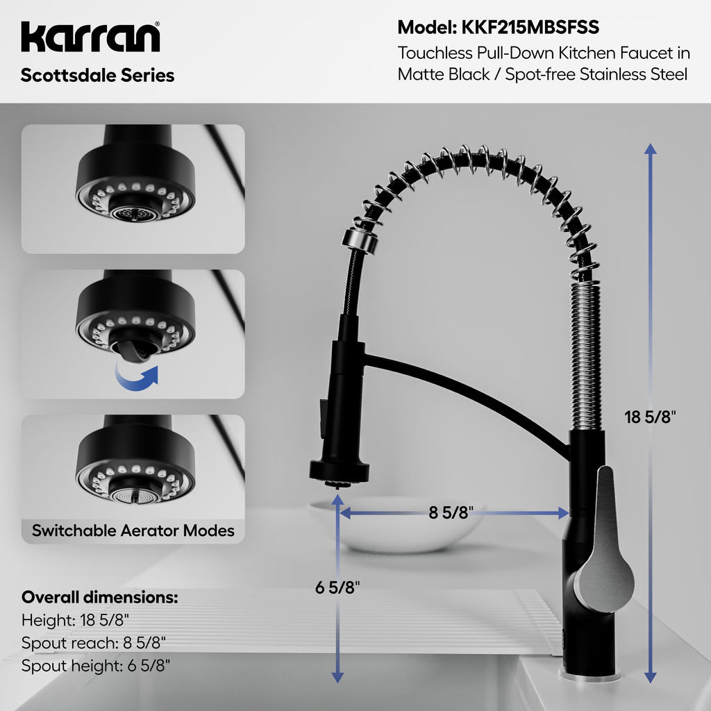 Scottsdale Single Handle Pull-Down Sprayer Kitchen Faucet In Matte Black & Spot-Free Stainless Steel