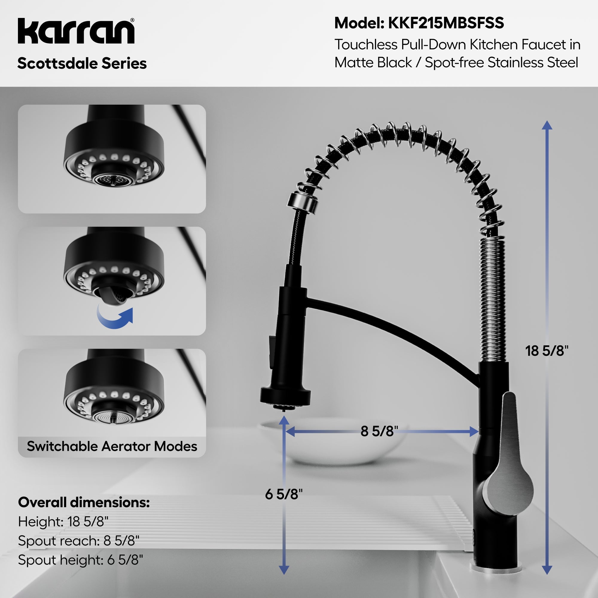 Scottsdale Single Handle Pull-Down Sprayer Kitchen Faucet In Matte Black & Spot-Free Stainless Steel