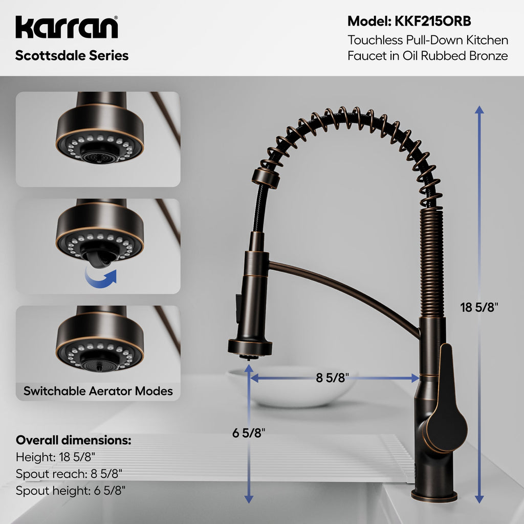 Scottsdale Single Handle Pull-Down Sprayer Touchless Kitchen Faucet In Oil-Rubbed Bronze