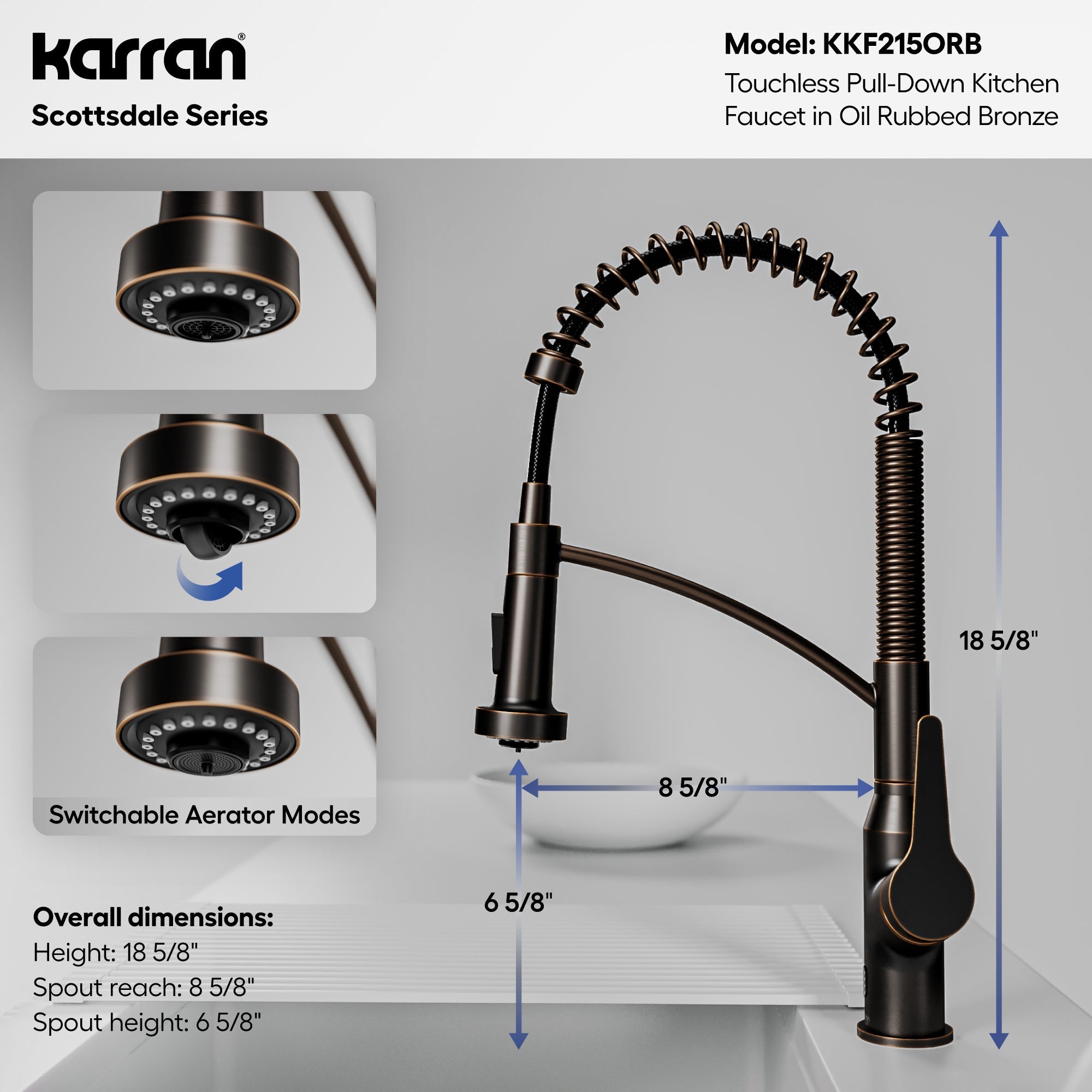 Scottsdale Single Handle Pull-Down Sprayer Touchless Kitchen Faucet In Oil-Rubbed Bronze