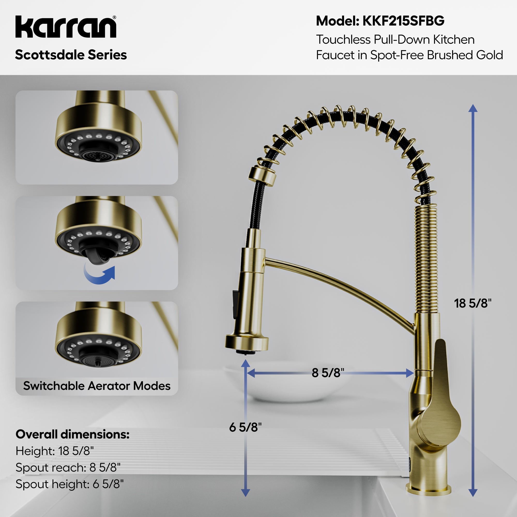 Scottsdale Single Handle Pull-Down Sprayer Touchless Kitchen Faucet In Spot-Free Brushed Gold