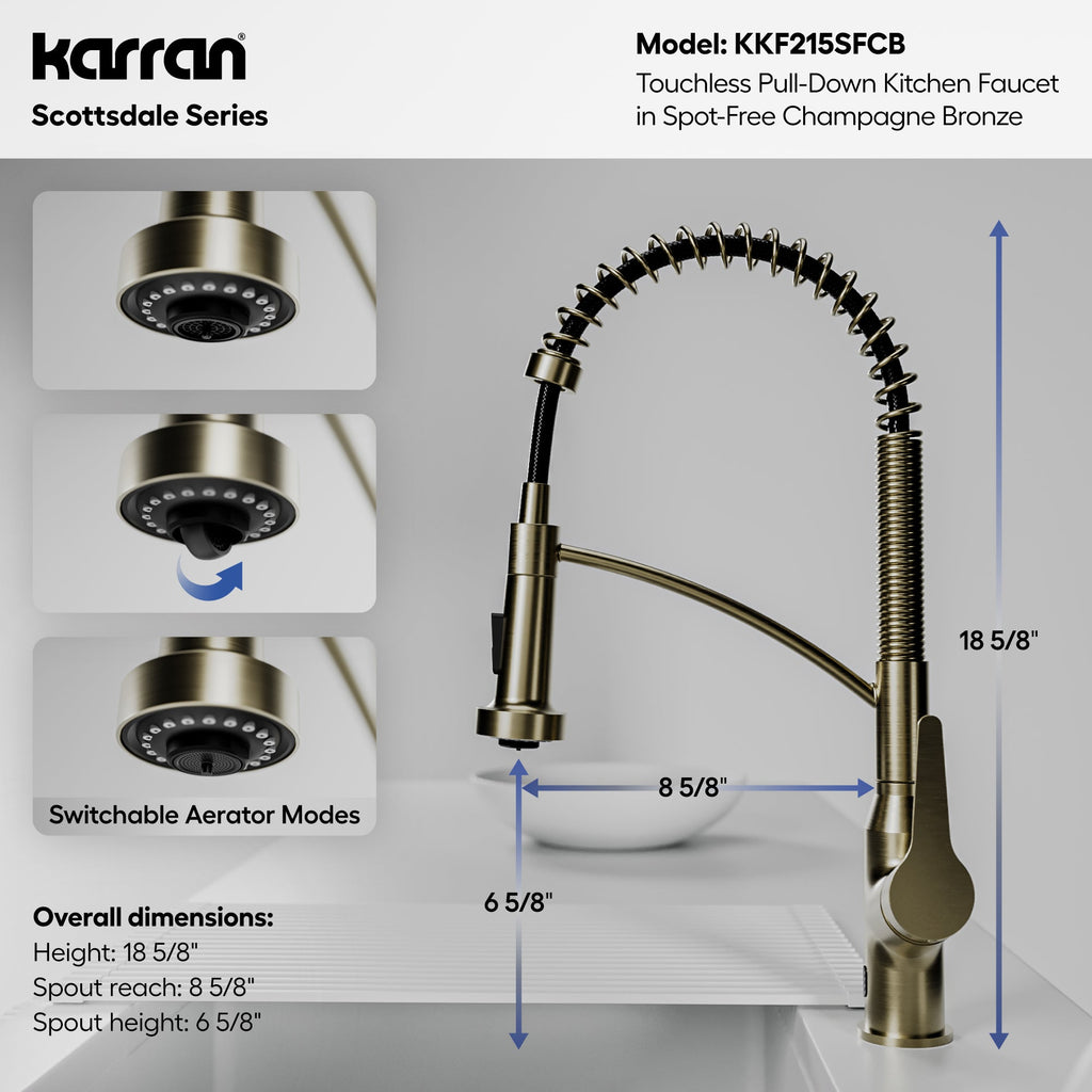Scottsdale Single Handle Pull-Down Sprayer Touchless Kitchen Faucet In Spot-Free Champagne Bronze