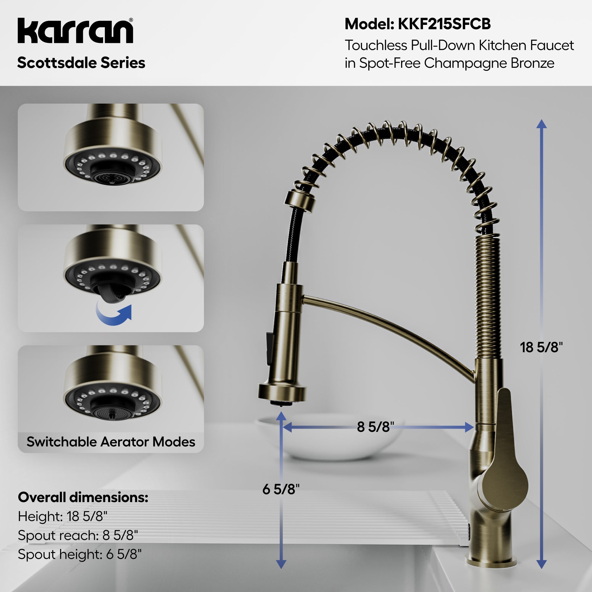 Scottsdale Single Handle Pull-Down Sprayer Touchless Kitchen Faucet In Spot-Free Champagne Bronze