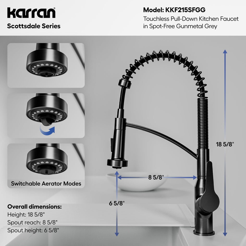 Scottsdale Single Handle Pull-Down Sprayer Touchless Kitchen Faucet In Spot-Free Gunmetal Grey