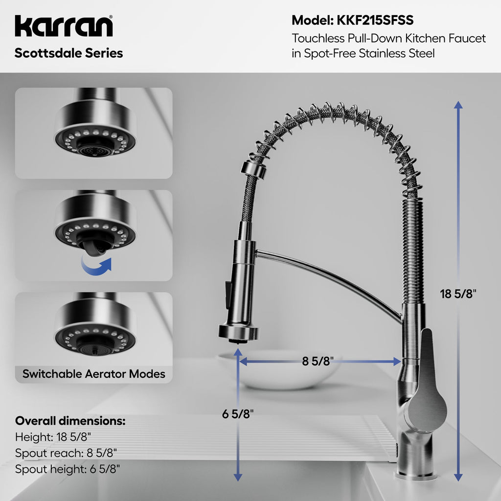 Scottsdale Single Handle Pull-Down Sprayer Touchless Kitchen Faucet In Spot-Free Stainless Steel