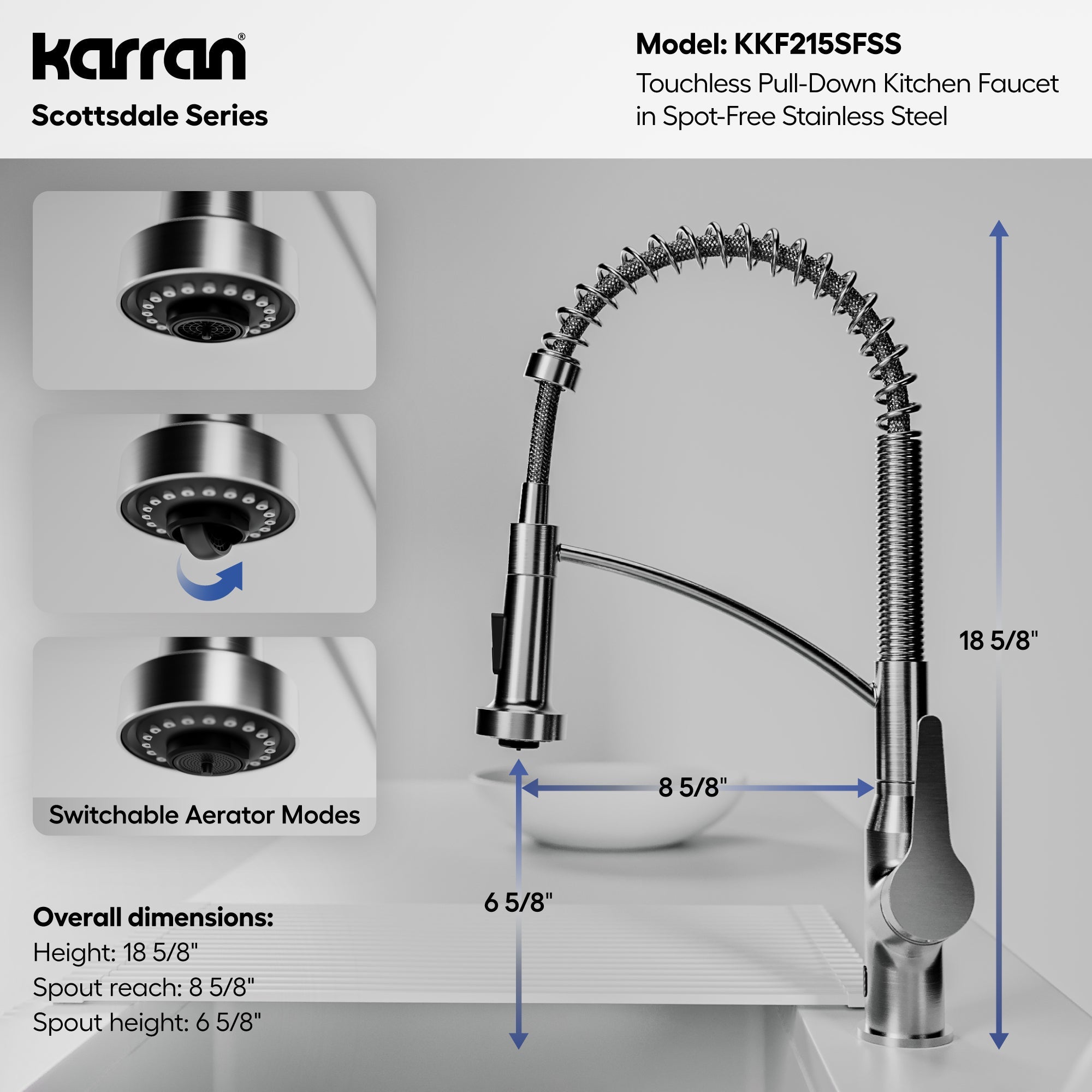 Scottsdale Single Handle Pull-Down Sprayer Touchless Kitchen Faucet In Spot-Free Stainless Steel