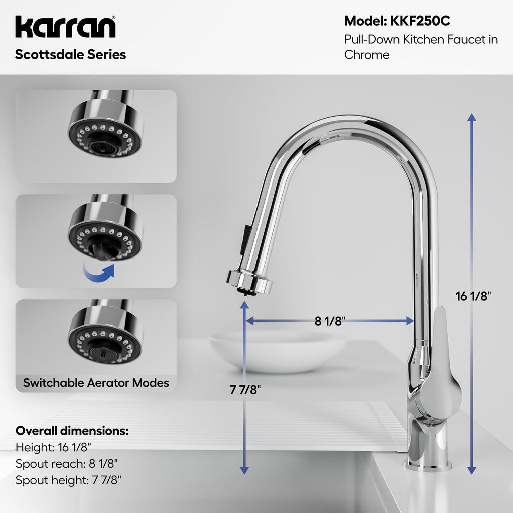 Scottsdale Single Handle Pull-Down Sprayer Kitchen Faucet In Chrome