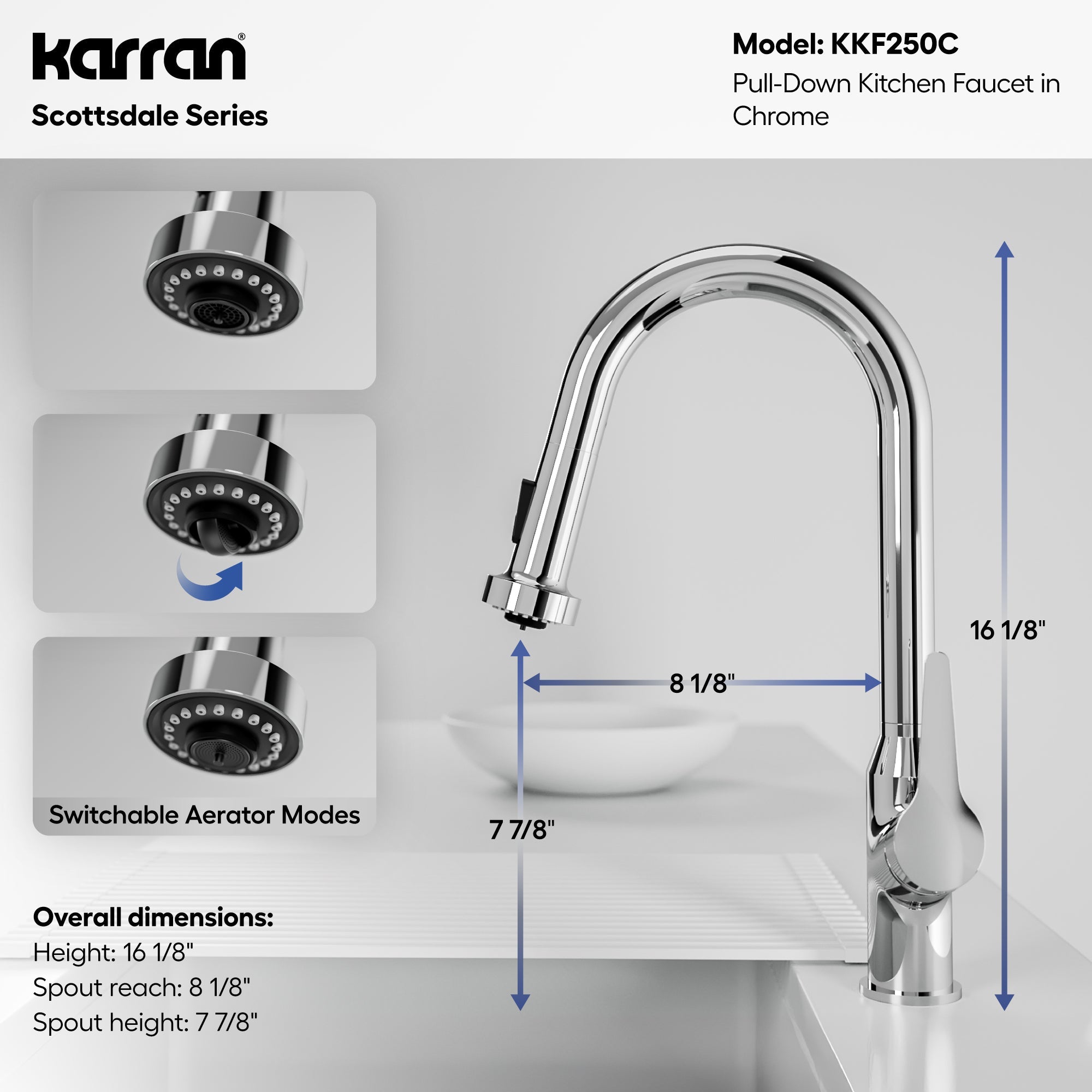 Scottsdale Single Handle Pull-Down Sprayer Kitchen Faucet In Chrome