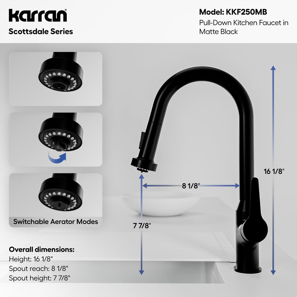 Scottsdale Single Hole Single Handle Pull-Down Sprayer Kitchen Faucet In Matte Black