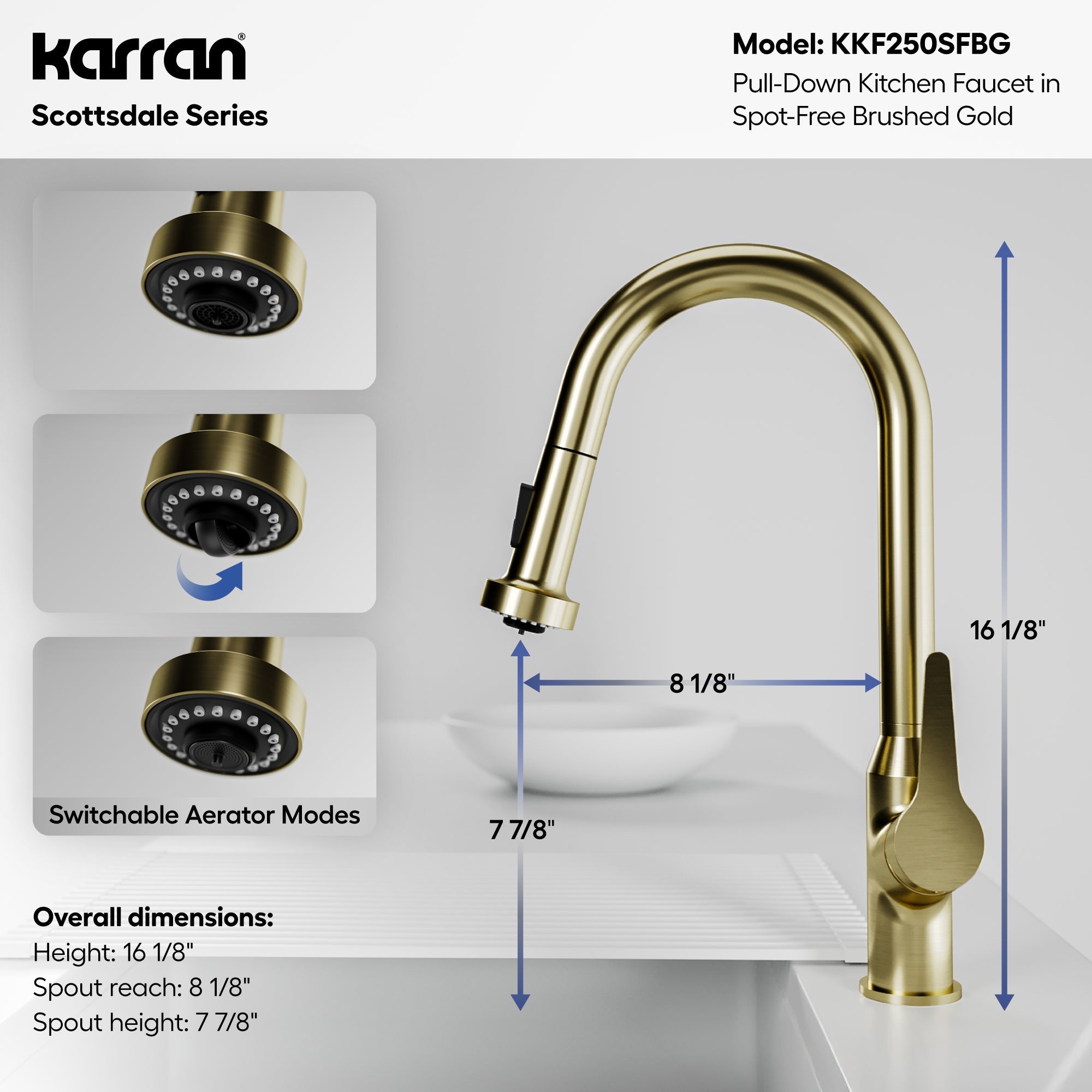 Scottsdale Single Handle Pull-Down Sprayer Kitchen Faucet In Spot-Free Brushed Gold
