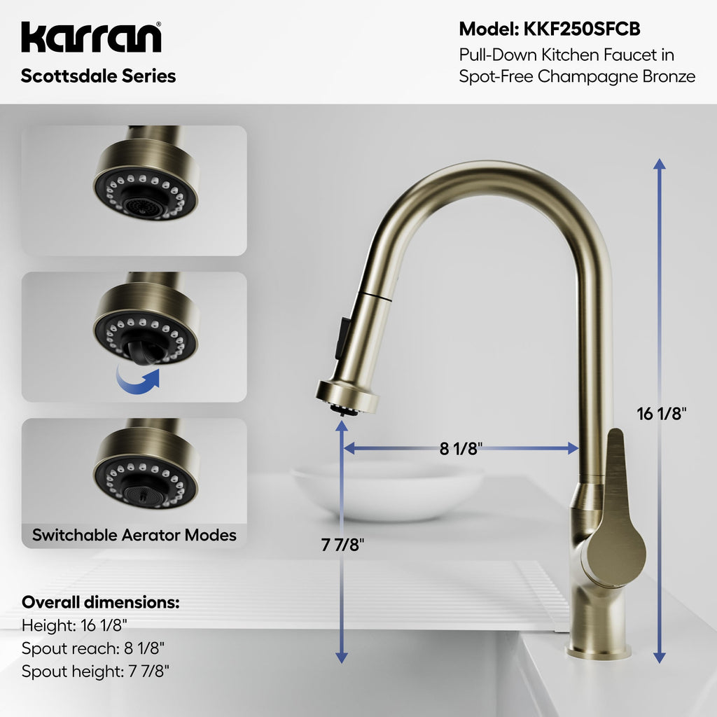 Scottsdale Single Handle Pull-Down Sprayer Kitchen Faucet In Spot-Free Champagne Bronze
