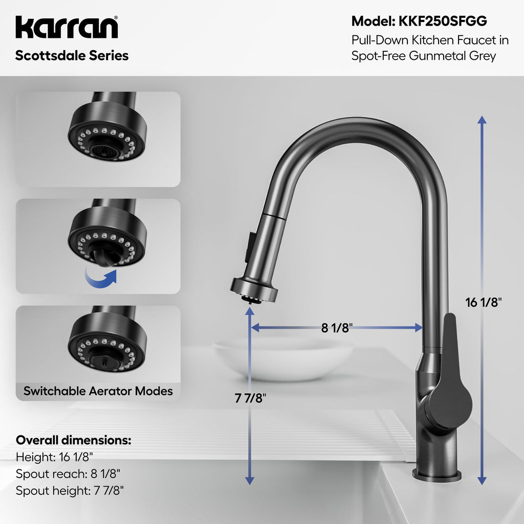 Scottsdale Single Handle Pull-Down Sprayer Kitchen Faucet In Spot-Free Gunmetal Grey