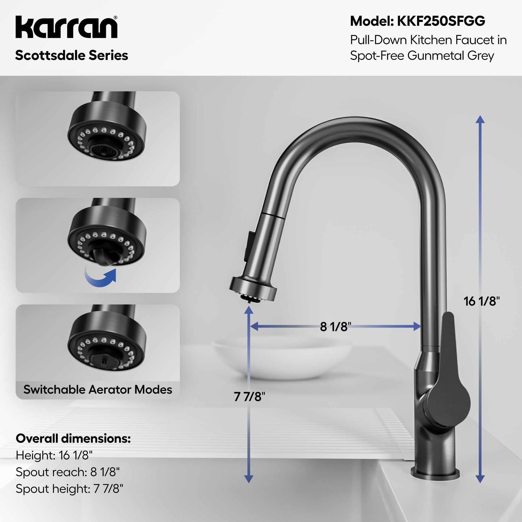 Scottsdale Single Handle Pull-Down Sprayer Kitchen Faucet In Spot-Free Gunmetal Grey