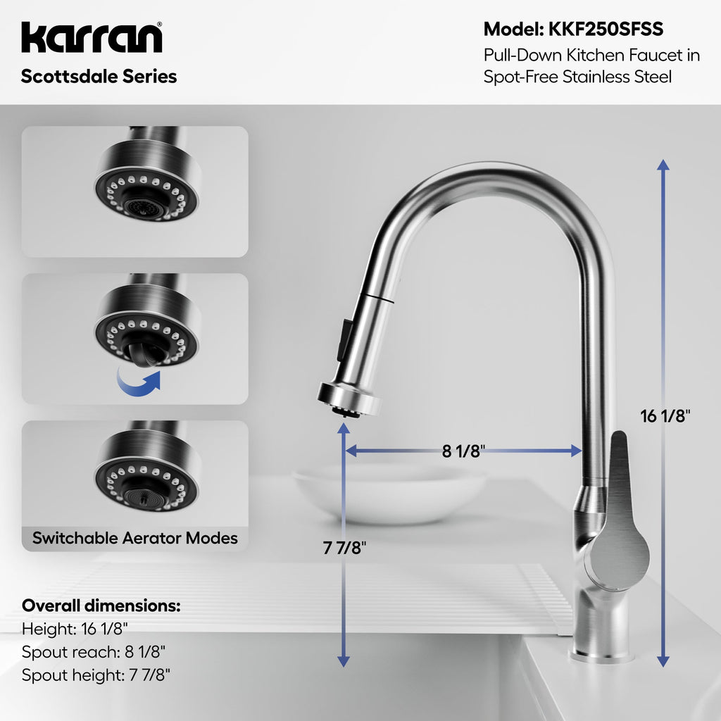 Scottsdale Single Handle Pull-Down Sprayer Kitchen Faucet In Spot-Free Stainless Steel