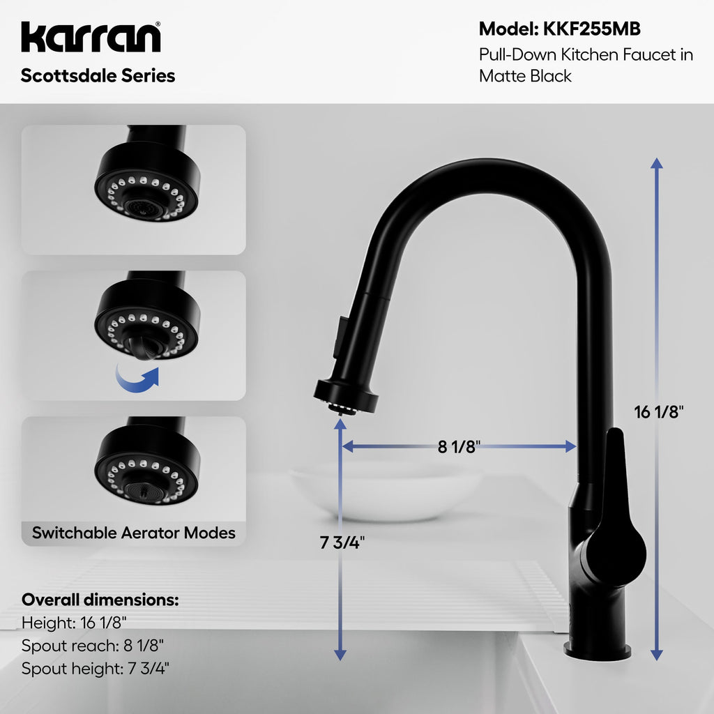Scottsdale Single Handle Pull-Down Sprayer Kitchen Faucet In Matte Black