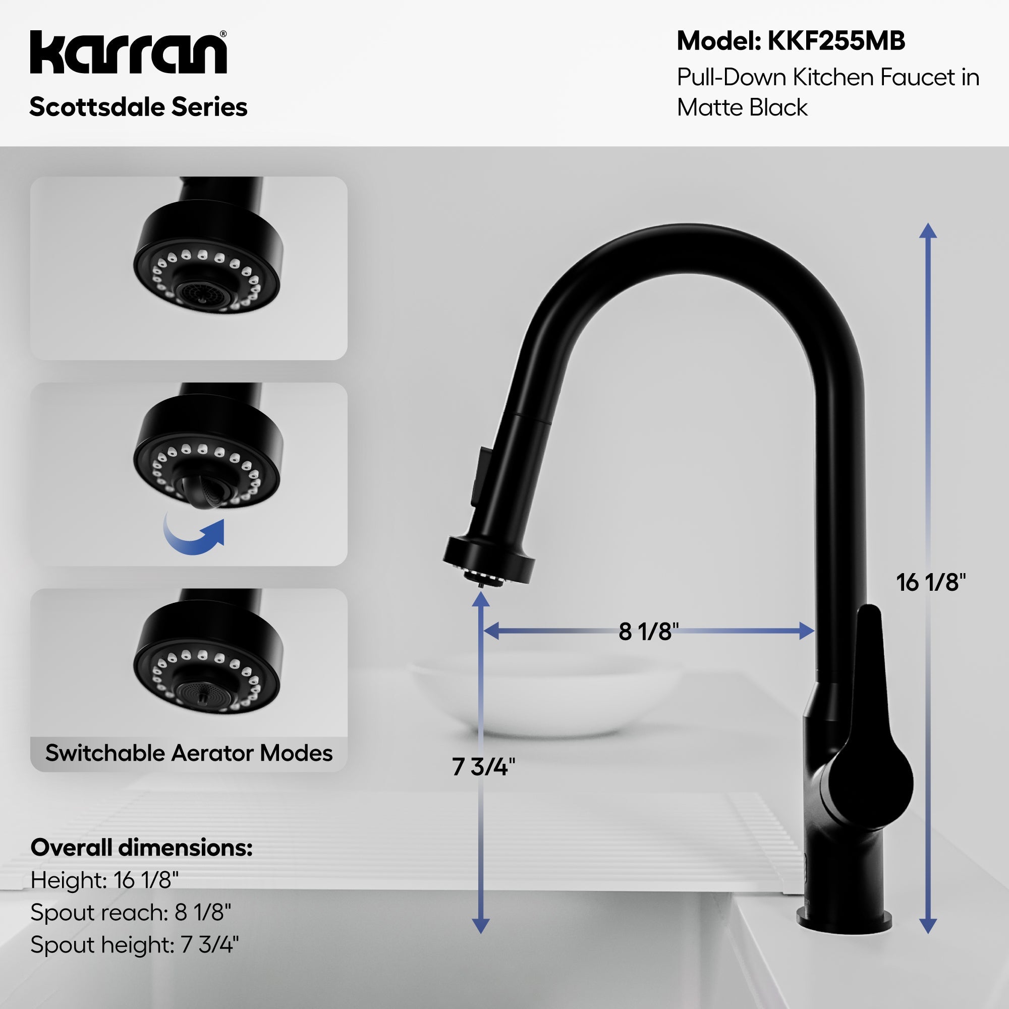 Scottsdale Single Handle Pull-Down Sprayer Kitchen Faucet In Matte Black