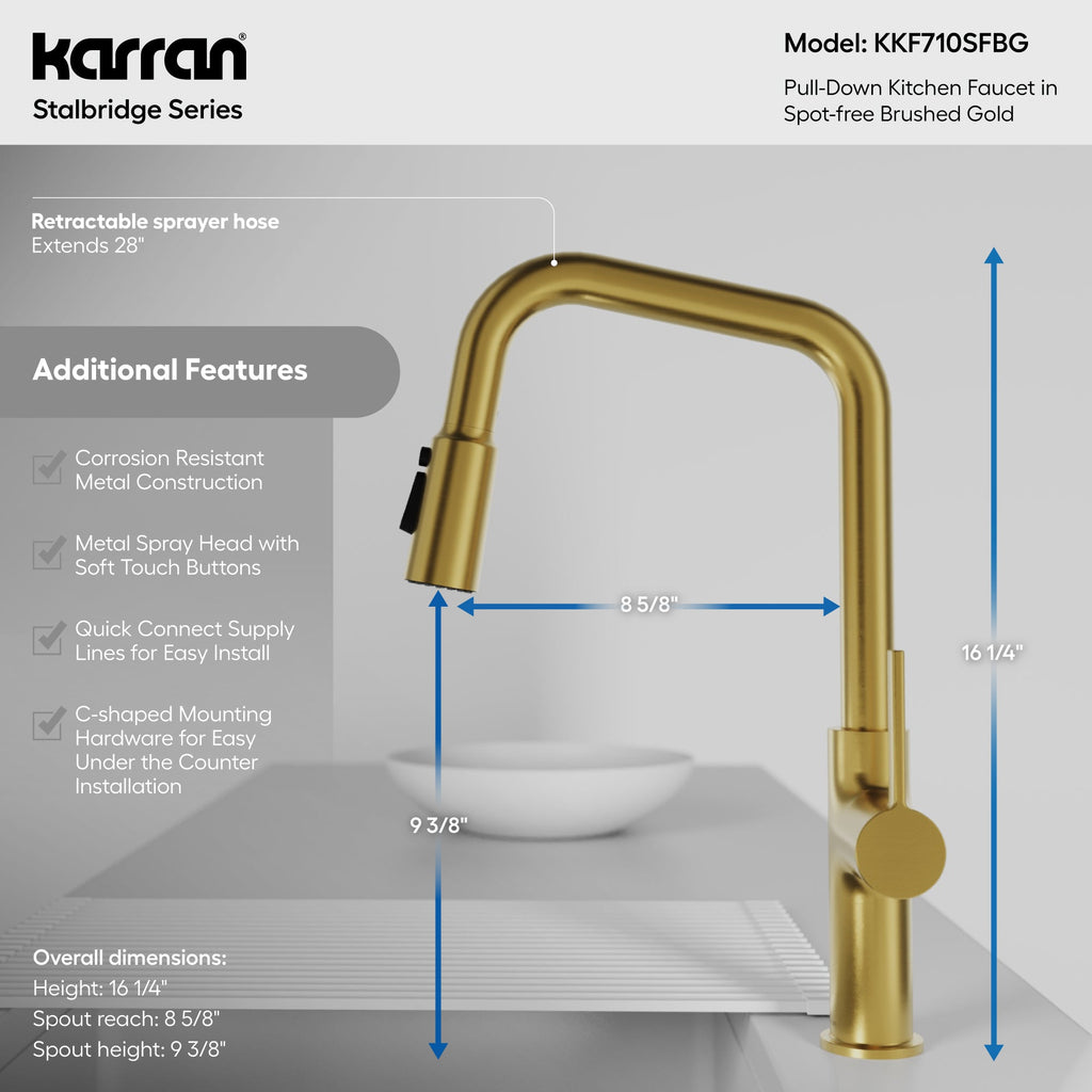 Stalbridge Single Handle Pull-Down Sprayer Kitchen Faucet In Spot-Free Brushed Gold