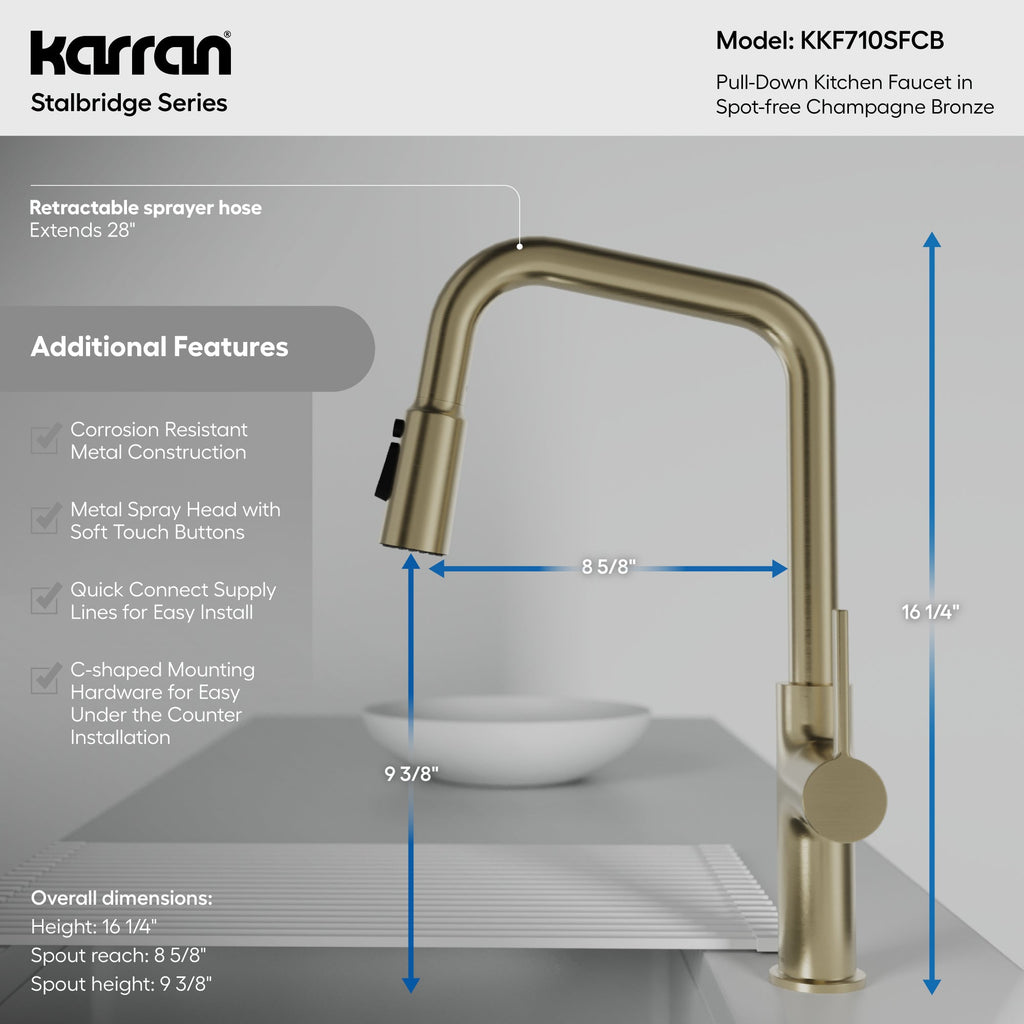 Stalbridge Single Handle Pull-Down Sprayer Kitchen Faucet In Spot-Free Champagne Bronze
