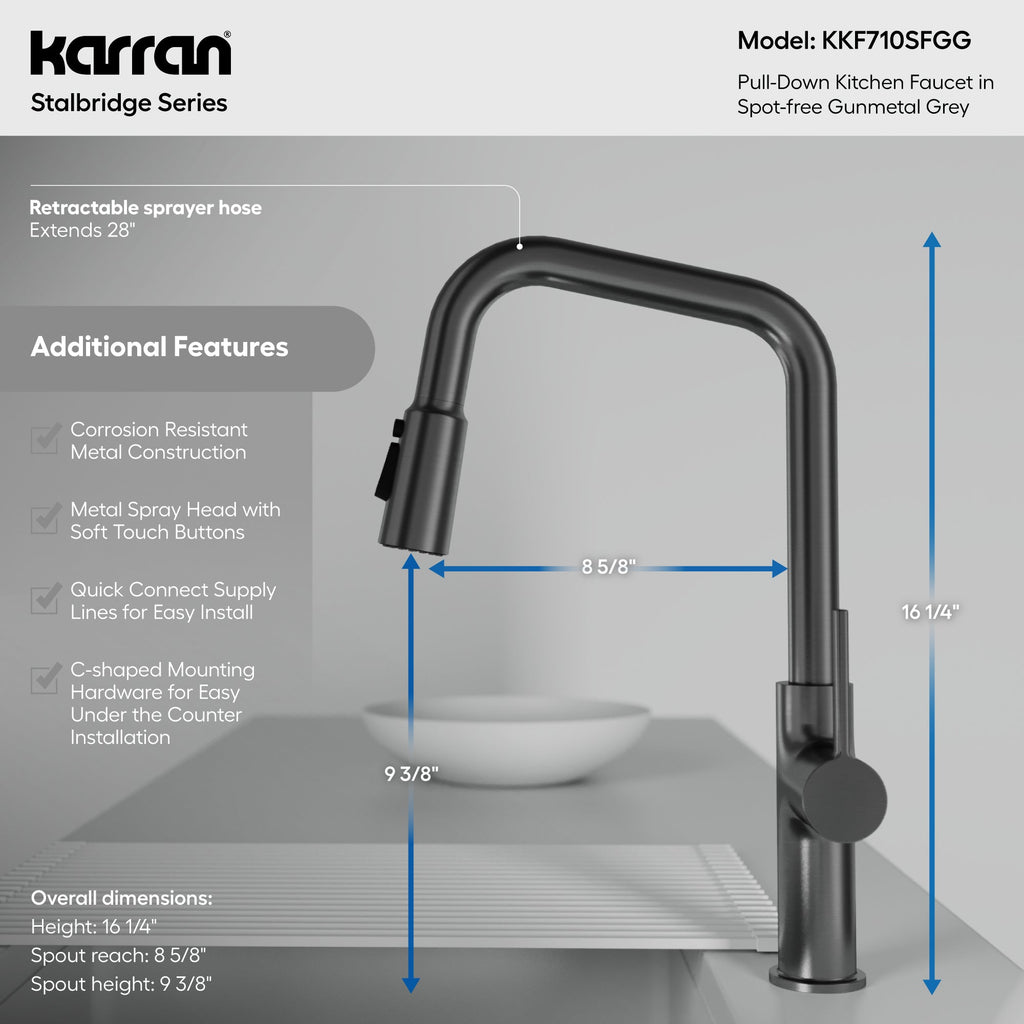 Stalbridge Single Handle Pull-Down Sprayer Kitchen Faucet In Spot-Free Gunmetal Grey